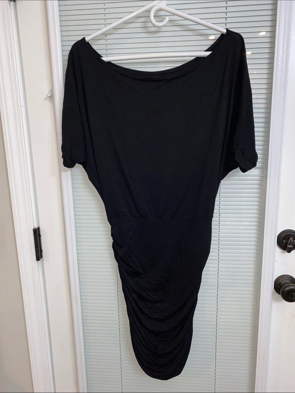 Unk Black Ruched Midi Dress with Short Sleeves